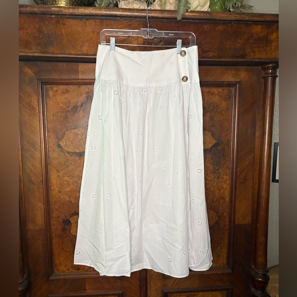 Ciao Lucia White Eyelet A-Line Midi Skirt
